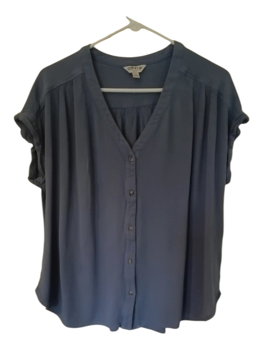 Orvis Blue Crinkle Gauze Top with V-Neck New. Large